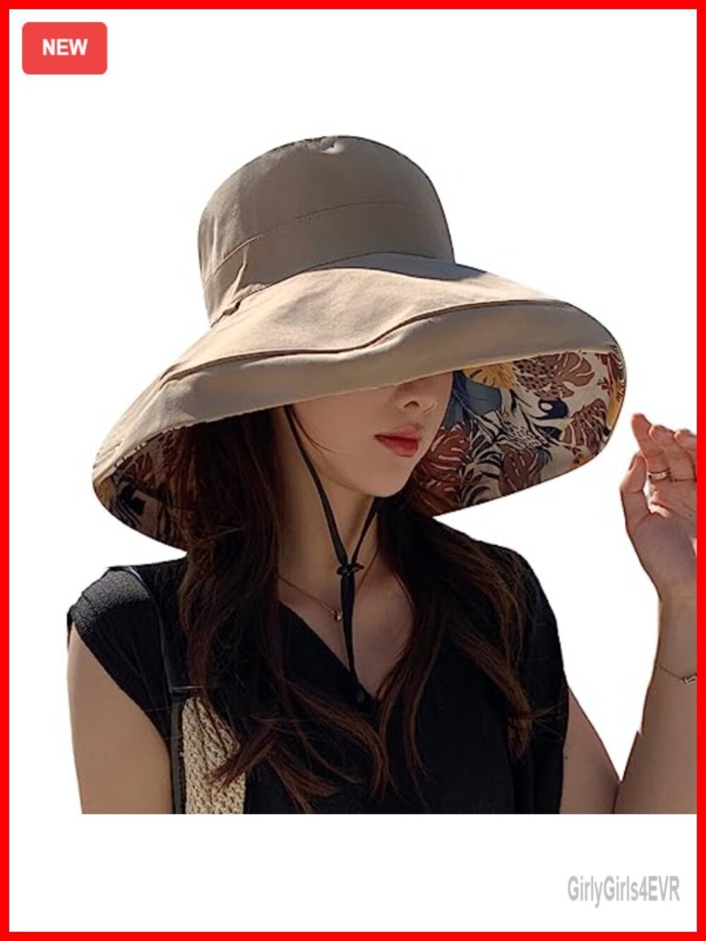 Reversible Sun Hat with Wired Brim and Chin Cord for Travel Beach